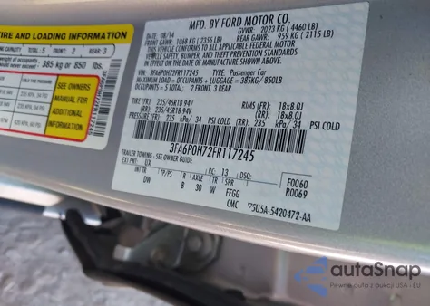 2015 Ford Fusion Se z USA, uszkodzony, nr VIN 3FA6P0H72FR117245